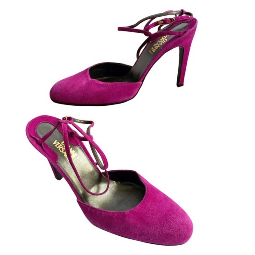 VERSACE SUEDE ANKLE STRAP PUMP
